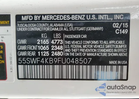 2015 Mercedes-Benz C 300 4Matic из США, поврежденный, VIN 55SWF4KB9FU048507